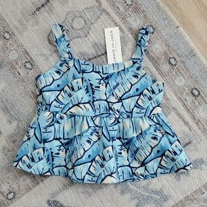 NWT Janie and Jack Girls Blue Tropical Palm Leaf Top Sz4
